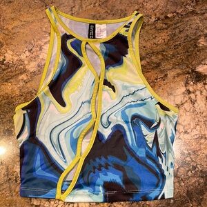 Blue and Green Marbled Crop Top